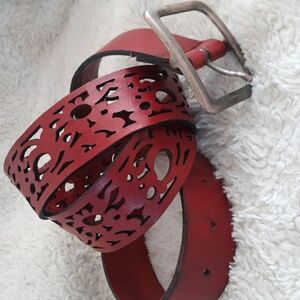 Sangiorgio Leather Lazer Cut Floral Belt Made in ITALY Size M